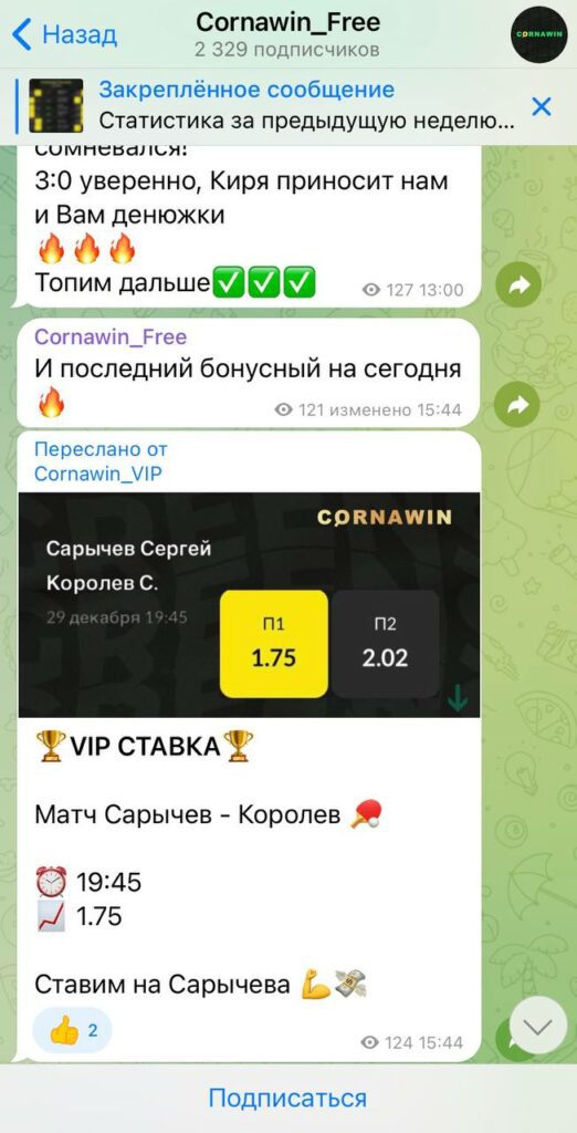 Cornawin Free ВИП ставки