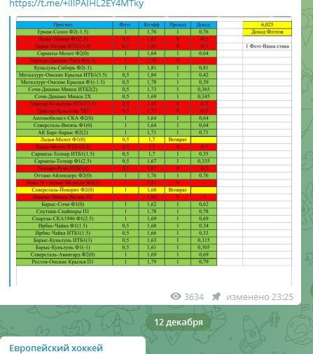 Телеграмм канал Европейский хоккей - статистика