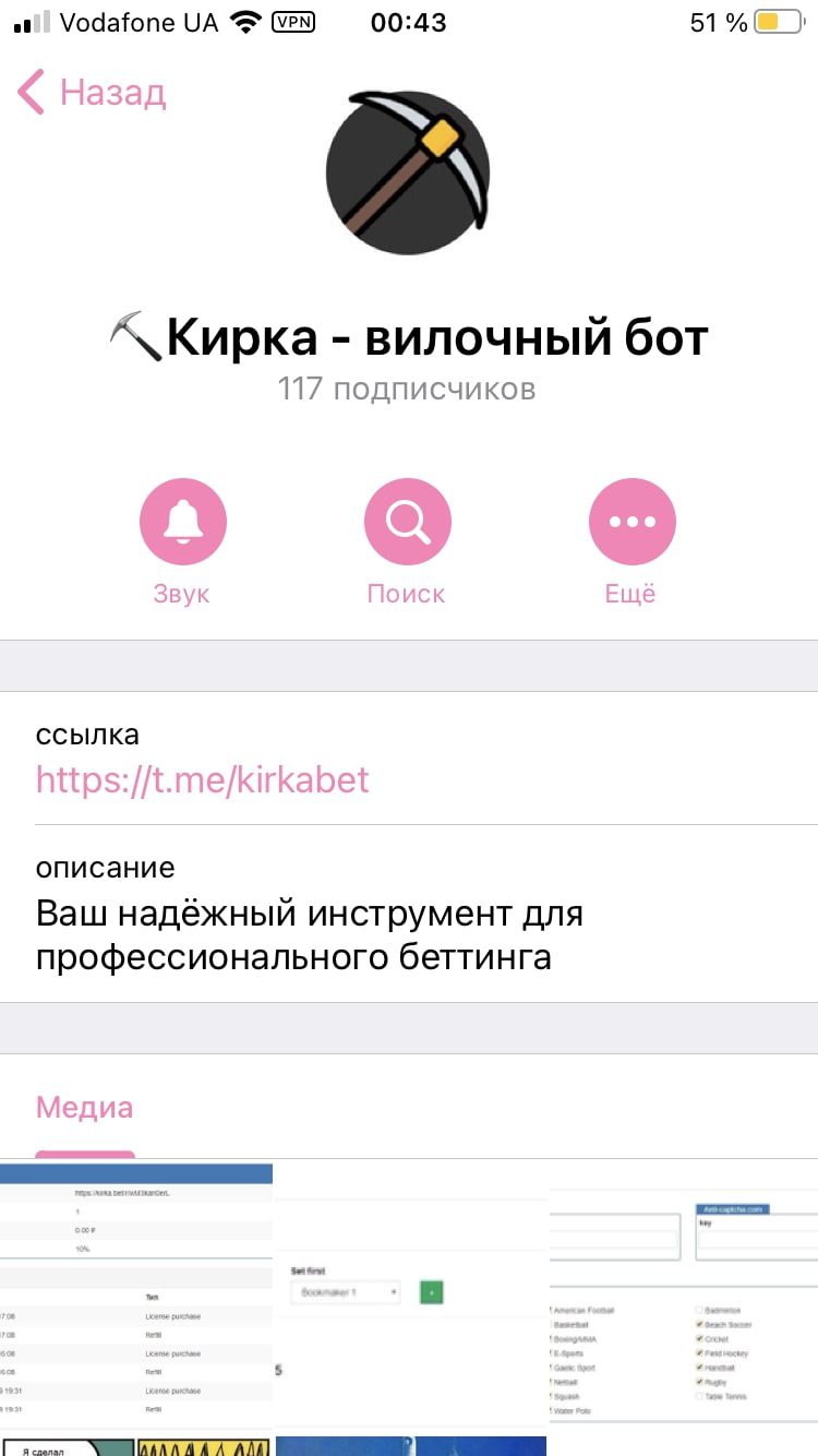 Kirka.bet - Телеграмм бот, предназначенный для поиска вилок на различных бк