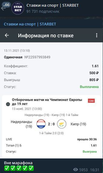  Ставки на спорт Starbet в Телеграмм