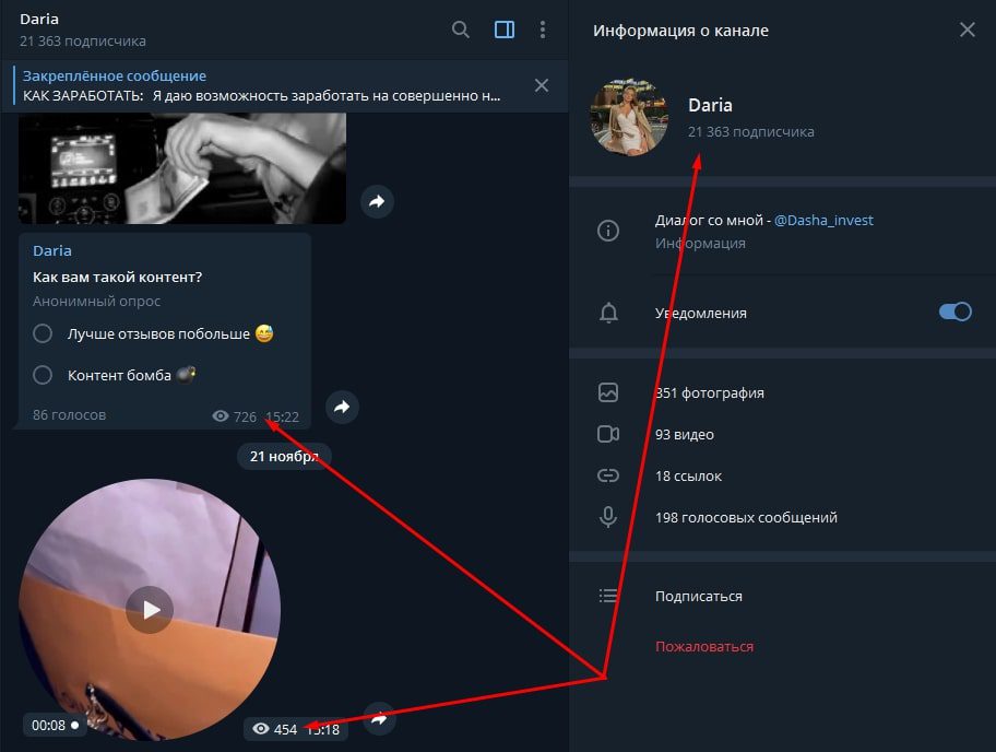 Просмотры и подписчики Dasha Invest Телеграмм