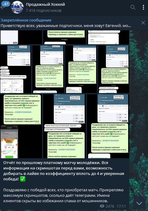 Продажный Хоккей в Телеграмм - отчет