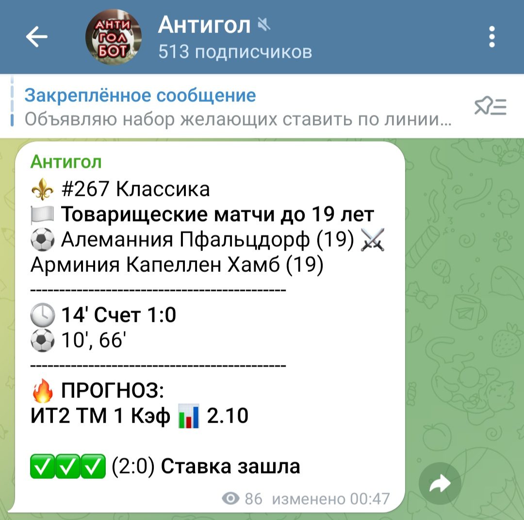 Антигол телеграм пост прогноз