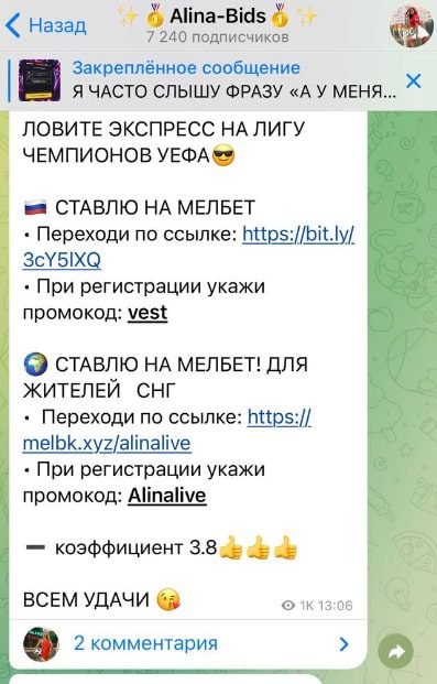 Реклама БК от Alina Bids