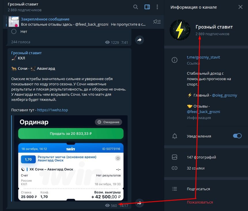 Просмотры и подписчикив Телеграмм Грозный ставит