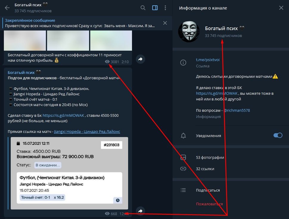 Телеграмм каппер Богатый Псих