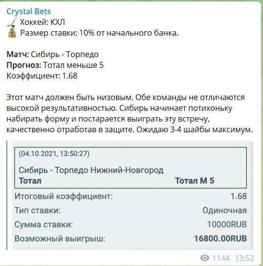 Ставки каппера Crystal Bets Телеграм