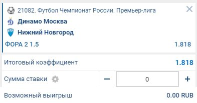 Ставка на матч Динамо Москва - Нижний Новгород