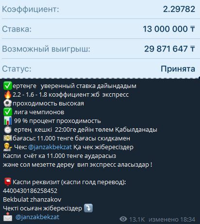 Investjanzak в Телеграм - стоимость услуг