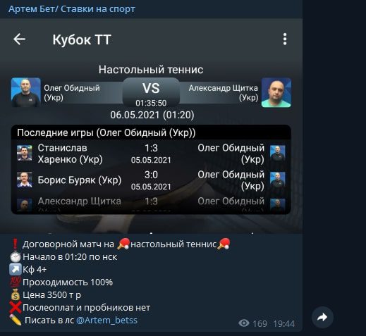 Договорные матчи в Телеграмме Артем бет 