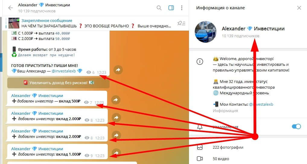 Просмотры и подписчики Телеграмм Alexander Инвестиции
