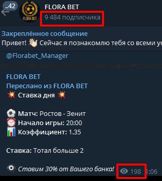 Каппер Флора Бет в Телеграмм - подписчики и просмотры
