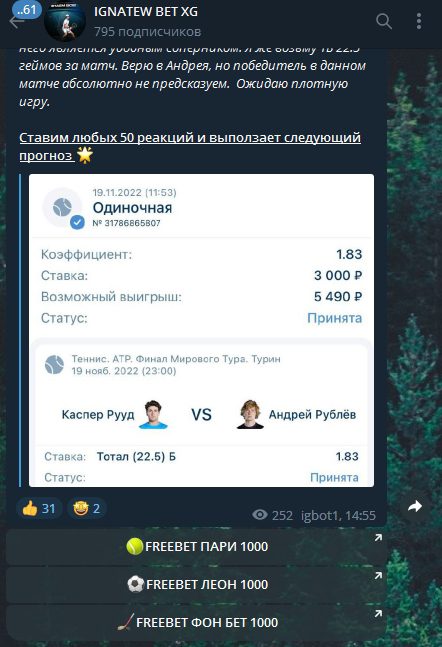 Ставки на канале IGNATEW BET