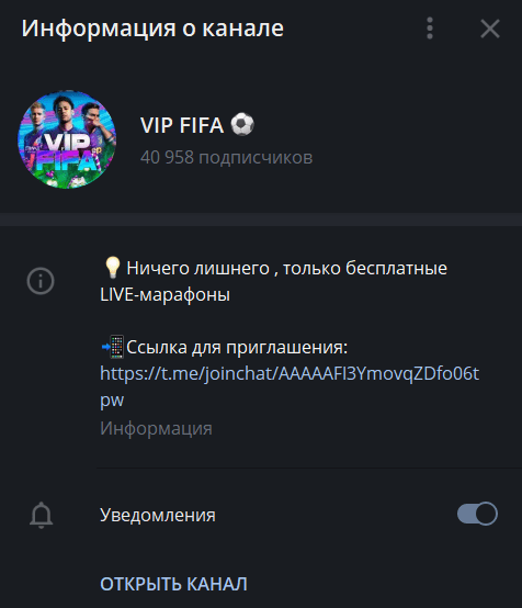 vip fifa информация о канале