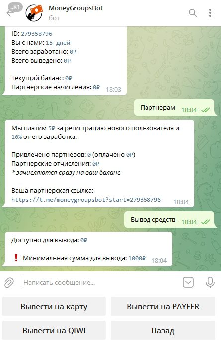 Заработок с Money Groups Bot